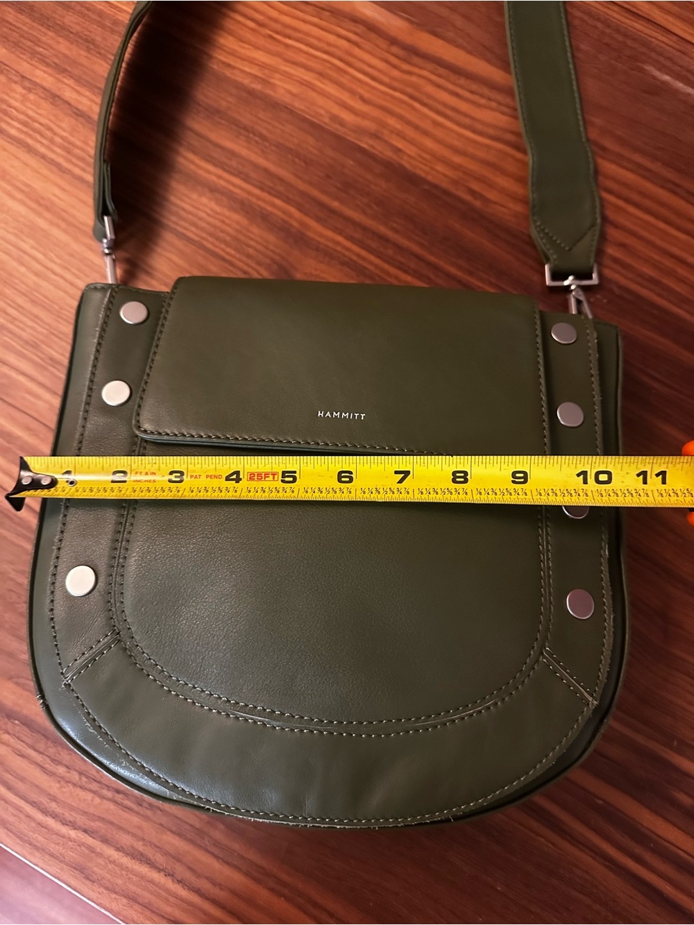 Hammitt Olive Green Leather Studded Saddle Bag - Picture 9 of 12